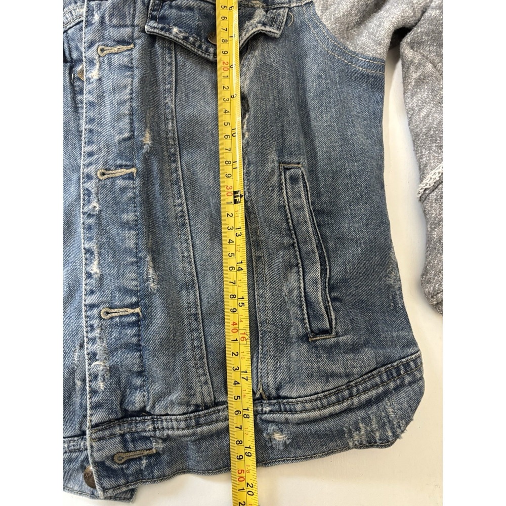 Free People Throwback Denim Jean Hoodie Jacket Sweatshirt 🌎 Women's  Small - Picture 5 of 6